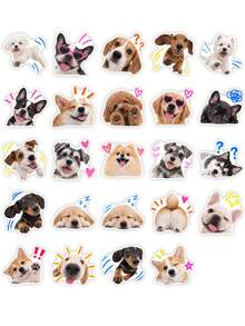 50Pcs Puppy Dog Meme Stickers, Happy Pet Dog Face, Heart, Star & Hand‑Drawn Doodle Decals, Waterproof Vinyl Stickers For Scrapbook, Junk Journal, Gift & Holiday Decor - Multicolor - View 7