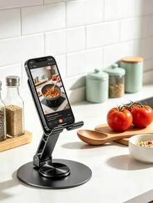 1pc Metal Phone Stand - 360° Rotation, Adjustable & Foldable Phone & Tablet Stand With Non-Slip Base, Suitable For Desktop Phone Live Streaming/Video Watching/Browsing,School Supllies - Multicolor - View 3