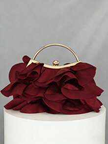 REMANLAND Women's Elegant Charming Petal Banquet Clutch Bag, Ruffle Design Handbag For Evening Dress,Bride, Wedding Items - Red - View 3