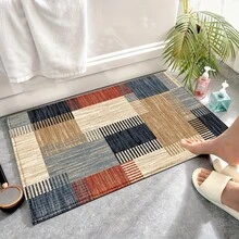 1pc Kitchen Floor Mat, Soft Faux Cashmere Material Floor Pad, Geometric Patchwork Striped Texture, Kitchen Bathroom Entryway Non-Slip Floor Mat, Suitable For Multiple Scene Use Non-Slip Floor Mat, Room Decor, Holiday Gift - Multicolor - View 7