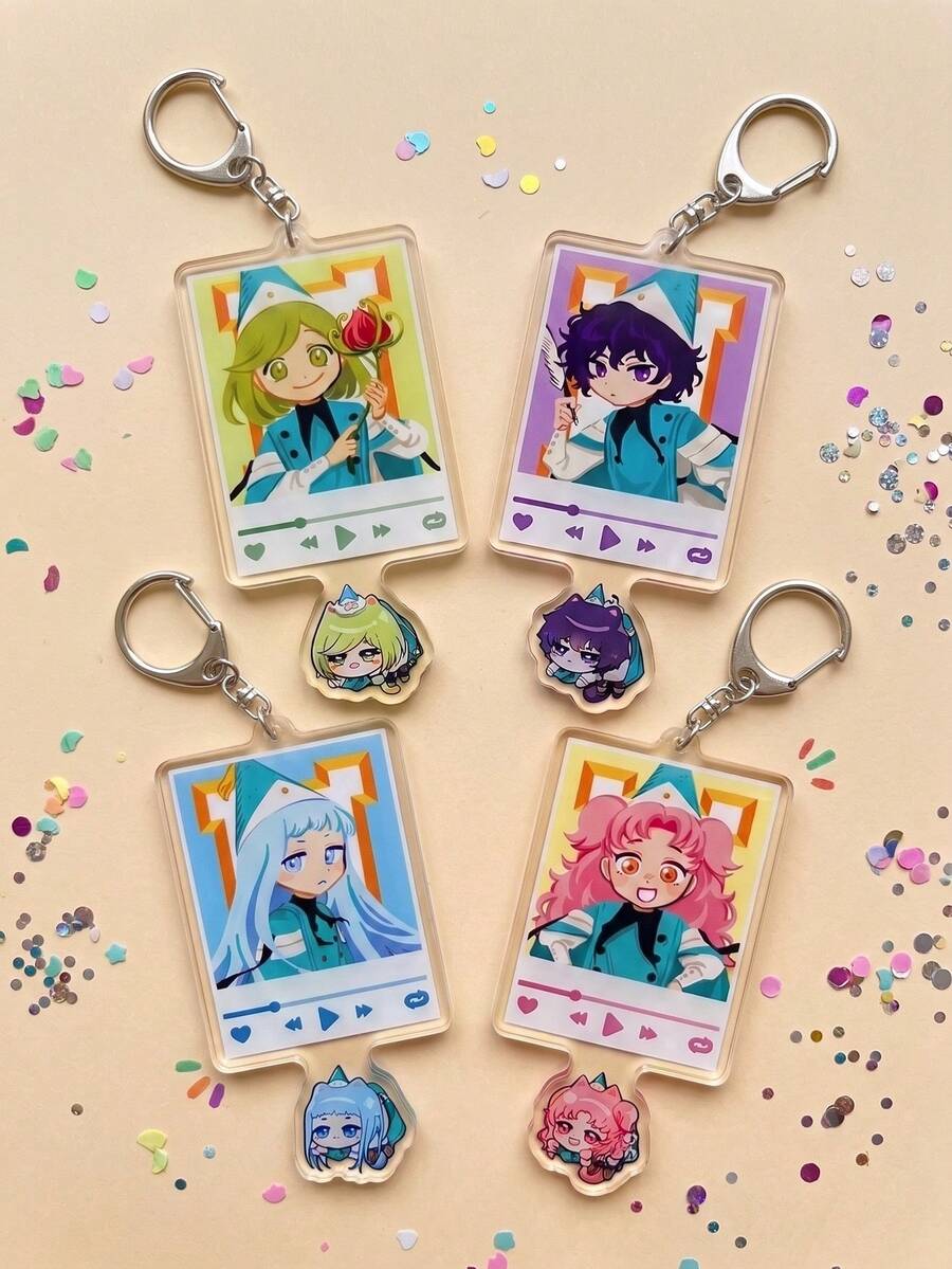 1pc/4pcs Witch Hat Anime Characters Music Player Frame Aesthetic Acrylic Keychains With Mini Charm, Magic Fantasy Anime Fan, Music Interface Aesthetic & Cute Charms Double Layer Pendant Gift - Multicolor - View 1