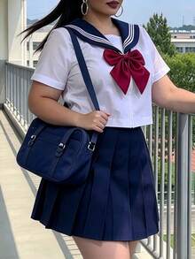 1PC Plus Size Women's Japanese Sweet Cute Campus Style JK Sailor Uniform Costume Outfit Set, Suitable For Holiday Party Performance Wear, Perfect For All Festival Gifts, COSPLAY Role Play Costume - Blue - View 2