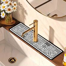 1pc Faucet Drip Tray, Absorbent Mat, Bohemian Floral Tile Print, Protects Countertop, Easy To Clean, Suitable For Kitchen Sink, Bathroom Faucet, Wash Basin, Vegetable Sink Countertop, Bathroom Vanity, Home Decor | Kitchen Decor | Bathroom Decor, Perfect Housewarming Gift, Christmas Gift - Multicolor - View 3