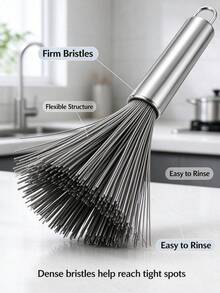1pc Multipurpose Stainless Steel Long Handle Cleaning Brush, No Electricity Required, Suitable For Living Room, Bedroom, Bathroom, Kitchen, Furniture - Medium Strength Brush - A - View 3