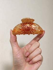 1pc Sun Pattern Orange-Red Gradient Shark Claw Hair Clip, Designed For Women, Thick Teeth Sturdy, Large Capacity Styling Tool, Daily Party Hair Accessory, Durable And Reusable, Fashion Gift - Multicolor - View 5