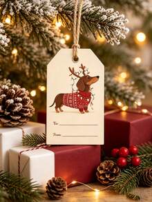40pcs Cartoon Dachshund Gift Tags With Jute Rope, Vintage Warm Style Gift Hang Tags, Suitable For Christmas Holiday Gift Packaging Decoration - Multi-color - View 8