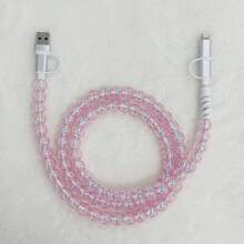 Crystal AB Decorative Beads 4-In-1 Charging Cable, Compatible With Most Phone Models, Perfect Holiday Gift For Women, Ideal New Year Gift For Ladies, Cute Item For Girls - Pink Crystal - View 6