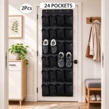 2Pcs 24 Pockets Over-The-Door Shoe Organizer, Hanging Storage (Black & Grey), Space-Saving Shoe Storage, Large Breathable Mesh Pockets For Shoes, Accessories, And Small Items, Hanging Storage Holder For Bedroom, Closet, Or Entryway - Multicolor - View 8