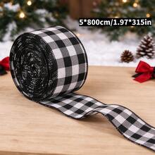 1pc 5CM Wide Christmas Plaid Wired Ribbon With Hemmed Edge, Decorative Ribbon For Christmas Holiday DIY Handmade Wreath Decoration - A - View 14