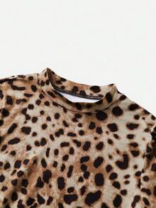 Casual Simple Fashion Daily Home Commute Round Neck Long Sleeve Basic Top, Casual Blouses, Basic Blouses, Chic Top, Leopard Print - Brown - View 8