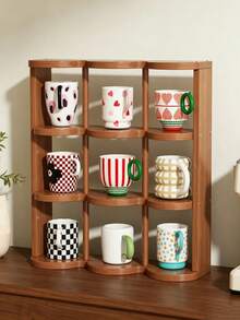 Minimalist 9-Slot Desktop Cup Holder Storage Rack, Mid-Century Style, Multi-Layer Home & Office Storage Organizer, Kitchen Supplies Home Storage Rack - Multicolor - View 1