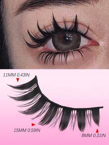 20 Pairs Anime Manga Spiky False Eyelashes, Fluffy Cartoon Cosplay Strip Lashes, Exaggerated Pointed Cluster Eyelashes, Ultra-Thin Soft Cotton Band Reusable Handmade Lashes, Suitable For Cosplay, Halloween, Anime Makeup - Black - View 6
