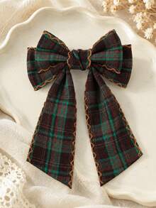 4Pcs Plaid Bow Long Streamer Hair Bows For Girls Wavy Scalloped Edge Decor Alligator Clips Daily Casual Fall Winter Hair Clips Kids Hair Accessories - Multicolor - View 15