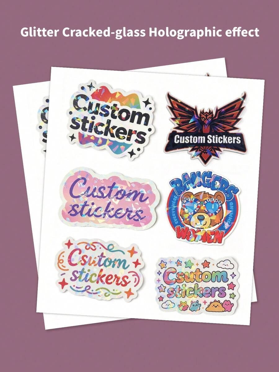 A5/A6 Custom Printing Personalized Glitter Holographic Cartoon Stickers Sheet For Product Packaging, Place All Your Designs On One Sheet. Fully Customizable And Perfect For Giveaways, Branding, Or Just For Fun. More Stickers, Better Value. - Rectangular - View 1