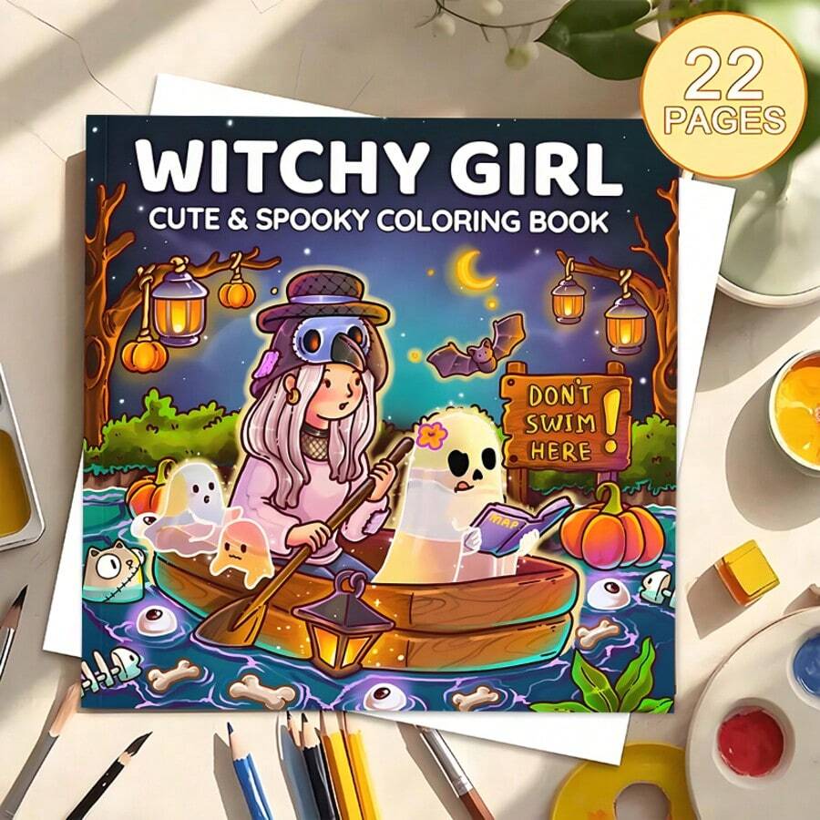 Witchy Girl Cute & Spooky Coloring Book, Kawaii Witch Ghost Halloween Coloring Pages For Adults Teens Kids, Large Print Simple Line Art, Stress Relief Relax Activity Book, Spooky Season Holiday Gift - Single Piece - View 1