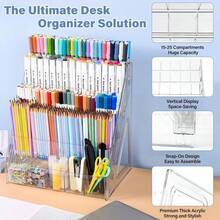 1 buah Organizer Penyimpanan Spidol, Rak Display Meja Multi-Kompartemen Miring dengan Rak yang Dapat Dilepas, Tempat Alat Tulis Plastik untuk Spidol, Pulpen Gel, Pulpen Warna & Perlengkapan Menggambar Seni - pemegang penanda - View 6