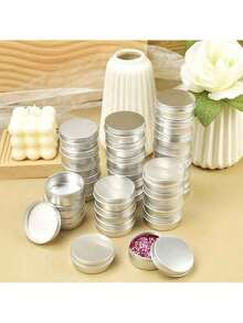 24pcs Refillable Aluminum Cans With Screw Caps And Labels, Refillable Travel Cosmetic Containers, Small Jars, Suitable For Lip Balm, Lotion, Cream, Mask, Mini Candle, Cosmetics, Etc. - Silver - View 7