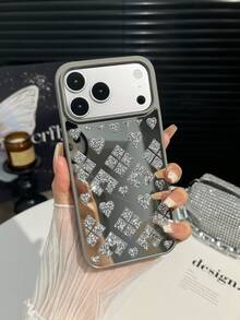 1 قطعة بطانية هاتف بتصميم قلب معيني مرصع بالراين ستون تغطية كاملة ملمس جلدي مضاد للسقوط 2 في 1 متوافق مع آيفون 13 بطانية واقي آيفون 17/17air/آيفون 16promax/آيفون 15pro/S25u/S24plus - فضي - مشاهدة 6