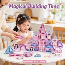 Unicorn Princess Magnetic Building Blocks Set, STEM Magnetic Construction Toy, Can Build Castle, Carriage And Spaceship, Transparent Magnetic Blocks With Metal Storage Box, Suitable For Children 3 Years And Above, Educational Travel Gift - Multicolor - View 5