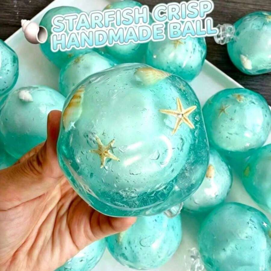 1pc - Newest Starfish Seashell Crispy Handmade Squishy Ball, ASMR Sound Control Fidget Toy, Transparent Ocean Themed Stress Relief Squeeze Toy For Teens Adults Birthday-Gift-Christmas-Gift-Surprise-Gift-Holiday-Gift Squishy Toys Squishy Ball