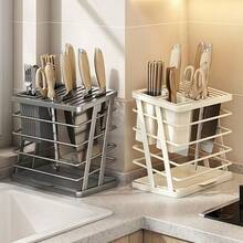 1pc Countertop Kitchen Knife And Utensil Organizer – Detachable Holder For Chopsticks, Spatulas, And Cutlery; Features A Slotted Knife Block And Hollow Drainage Design, Ideal For Kitchen Countertop Storage - A - View 8