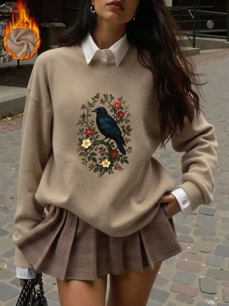Sweater Rajut Pullover Wanita Ukuran Plus dengan Leher Bulat dan Bahu Longgar, Motif Bebek – Atasan Bergaya, Nyaman, dan Pas Badan. - Unta - View 1