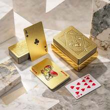 1 Deck Matte Gold PVC Playing Cards, Durable Hardened Waterproof Poker Set, Suitable For Valentine's Day, Thanksgiving, Christmas, Halloween, New Year Celebrations - Gold - View 12