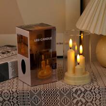 LED Flameless Candle Light With Clear Cylinder Cover 3 Pillar Candles Warm Amber Glow Battery Operated Decorative Lamp For Wedding Party Home Table Decor Romantic Ambient Lighting - 3-head Candle Lamp - View 5