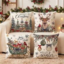 1 Set 4pcs Sarung Bantal Motif Selamat Natal, Rusa Kutub, Pohon Natal, Bola Natal, Kereta Luncur Hadiah Ukuran 18x18 Inci, Sarung Bantal Campuran Linen untuk Liburan Natal dengan Resleting, Cocok untuk Dekorasi Rumah, Dapat Dicuci dengan Mesin, Gaya Modern, Berbagai Motif, Isian Bantal Tidak Termasuk - MultiWarna - View 1