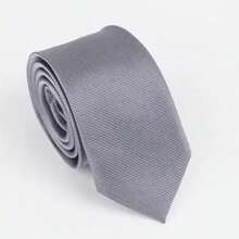 1PC Men's Fashion Solid Light Gray Suit Fabric Thickened Hand-Tied Necktie Suitable For Business Daily Outings Matching - Light Grey - View 3