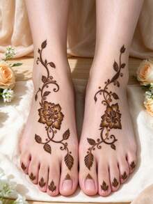 4pcs Floral Henna Tattoo Stencils, Suitable For Feet And Hands, Colorful Painting Temporary Tattoo Stencils, Glitter Painting Hollow Stickers, For Body Art Mehndi Patterns - View 4