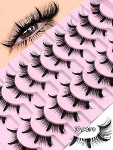 10 Pairs Anime Spiky Fake Lashes Wet Look Manga Faux Mink Lashes 3D Fairy Cat Eye LashesNatural Clear Band Eyelashes Curly Wispy False Eyelashes Soft Volume Full Strip Lashes For Beginners Daily Parties Festival Makeup, Lash Tech Supplies - View 7