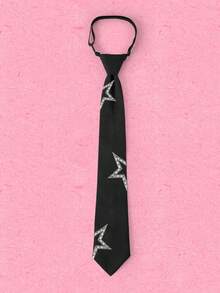 Popjeli 1pc Shiny Diamond Star Bow Black Adjustable Sweet Cool Y2K Style Multi-Functional Daily Party Date Eye-Catching - Black - View 8