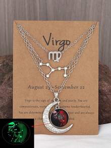 3pcs/Set Vintage 12 Zodiac Symbol Moon Glow Pendant Necklace Set, Constellation Card Necklace, Birthday Gift For Friends & Girlfriends - White K - View 9