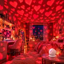 Indoor LED Heart-Shaped Projection Light, USB Powered Holiday Projector, Valentine's Day Atmosphere Lighting, Dynamic Rotating Projection Effect, Candlelight Dinner Birthday Party Valentine's Day Christmas Halloween Ambient Lighting - White - View 1