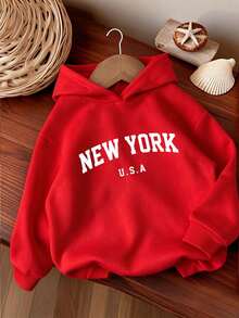Tween Girl Fun Print Sweatshirt, Warm & Comfortable Thermal Lined Pullover Sweatshirt For Autumn/Winter - Red - View 2
