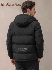 Vancamel Pulse Jaket Tebal Berkerudung Warna Polos untuk Pria Musim Dingin, Mantel Empuk Kasual Minimalis Nyaman untuk Olahraga dengan Kantong Besar - Hitam - View 4