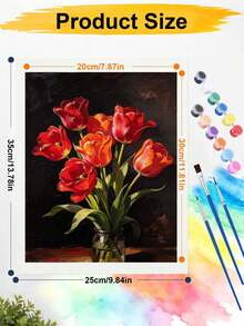 DIY Paint By Numbers Kit, Red Tulips In Glass Vase Still Life Oil Painting, Handmade Floral Home Wall Art Decor - A - View 7