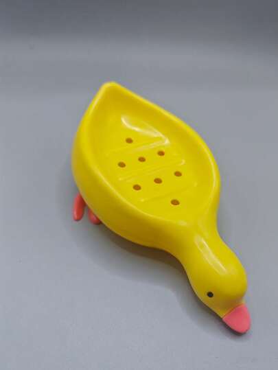 1pc Yellow Duck Shaped Soap Holder, Plastic Material, Suitable For Kitchen Bathroom Countertop Storage Box, Non-Slip Drainage Soap Box Container Bathroom Accessory, Little Yellow Duck Soap Box, Draining Without Water Accumulation, Premium Bathroom Sink, New Duck Soap Box