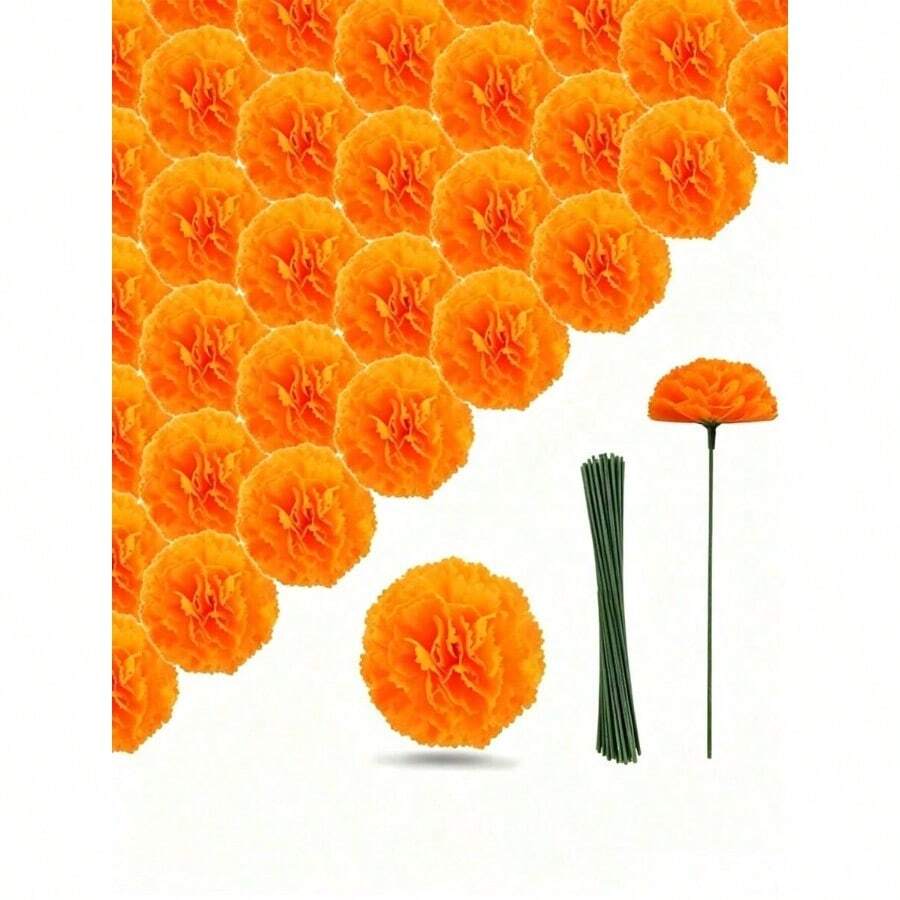 20/40/60 piezas Flores de cempaschil artificiales, paquete grande de tallos de seda de cempaschil, flores artificiales naranjas, para decoracin del hogar de Diwali, corona de cempaschil, decoracin del Da de Muertos, decoracin de estilo mexicano - Naranja - Ver 1