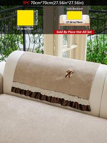 1PC Chenille Skirted Bow-Decorated All-Season Non-Slip Sofa Cushion, French Style Pet Dirt-Resistant Machine Washable Seat Pad, Sofa Protector, Dust-Proof And Durable - Khaki - View 18
