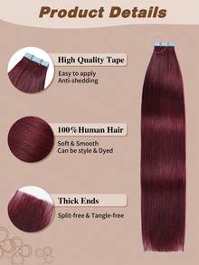 Yilite 18 Inch 10Pcs Burgundy #99j Tape In Hair Extensions Human Hair Straight Soft Human Hair Tape In Extensions Skin Weft Tape Ins Extensions For Women - S99J - View 4