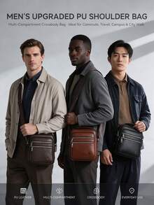 BEIQIANDAI 1pc Men's Vintage PU Crossbody Bag, Multi-Compartment Large Capacity Handbag, Business Commute Shopping One Shoulder Small Backpack, Shoulder Bag - Crossbody Bag - View 12
