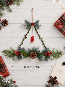 聖誕前門花環，鄉村風圓形繩圈掛飾附 Merry Christmas 木質牌，農舍風節日裝飾，適用前門、門廊、牆面、窗戶，室內外聖誕家居裝飾，送給家人朋友的聖誕禮物 - 彩色 - 查看 9