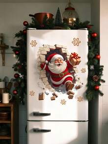 1pc Funny Santa & Xmas Tree Wall Stickers - Christmas Decorations,Removable Self-Adhesive Home Decals For Wall, Party, Holiday Decals - Multicolor - View 3
