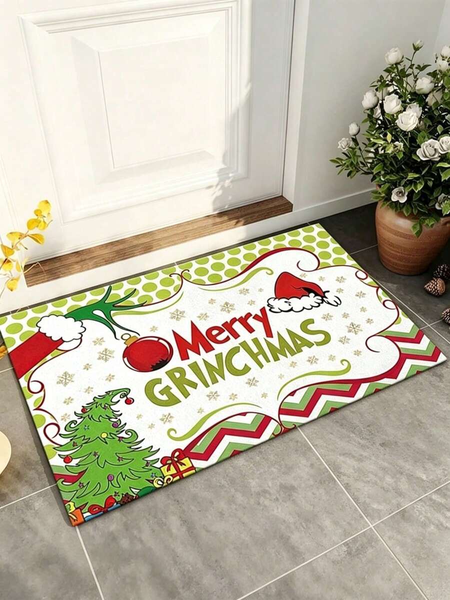The Grinch 1pc The Christmas Indoor And Outdoor Door Mat/Rug,Non-Slip Welcome Mat - Machine Washable, Suitable For Bedroom Living Room Bathroom Kitchen Entry Hallway Front Door Carpet,Halloween Decor,Christmas Decrotions,Fall Decor - A - View 1