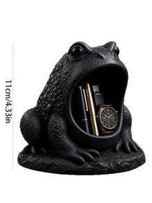 1pc Dark Gothic Fantasy Toad Storage Tray, 3D Toad Shaped Key Bowl Jewelry Organizer, Entryway Vanity Storage For Rings Earrings Keys, Niche Fantasy Home Decor, Unique Holiday Creative Ornament Gift - Black - View 4
