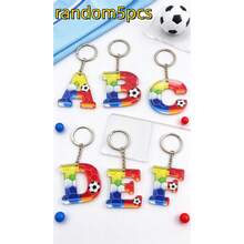 Random 1PC/5pcs Creative Football Theme Acrylic 26 Letter Keychain, Colorful Gradient Honeycomb Pattern Design With Football Graphic, Double-Sided Clear Printing Wear-Resistant, Compact Portable Pendant Accessory, Sturdy Metal Key Ring Not Easily Broken, Football Fan Merchandise Small Gift, Suitable For Bag, Key Decoration, Fun Portable Charm - A - View 7