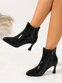 French Fashion Pointed Toe High Heel Ankle Boots Women Autumn/Winter New Versatile Snake Skin Stiletto Heel Commuter Fashion Boots - Black - View 6