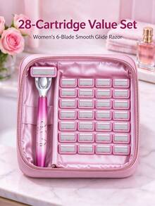 29pcs Women's Manual Bikini Razor, 6-Layer Stainless Steel Blades, Replaceable Pink Razor Blades, Essential Hair Care Products And Accessories For Beauty Salon, Travel, Facial Shaving, Women's Razor - Upgraded Version - View 8